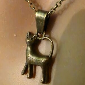 Antique Gold Cat Necklace Pendant, Gold Cat Necklace, Minimalist Elegant Kitty